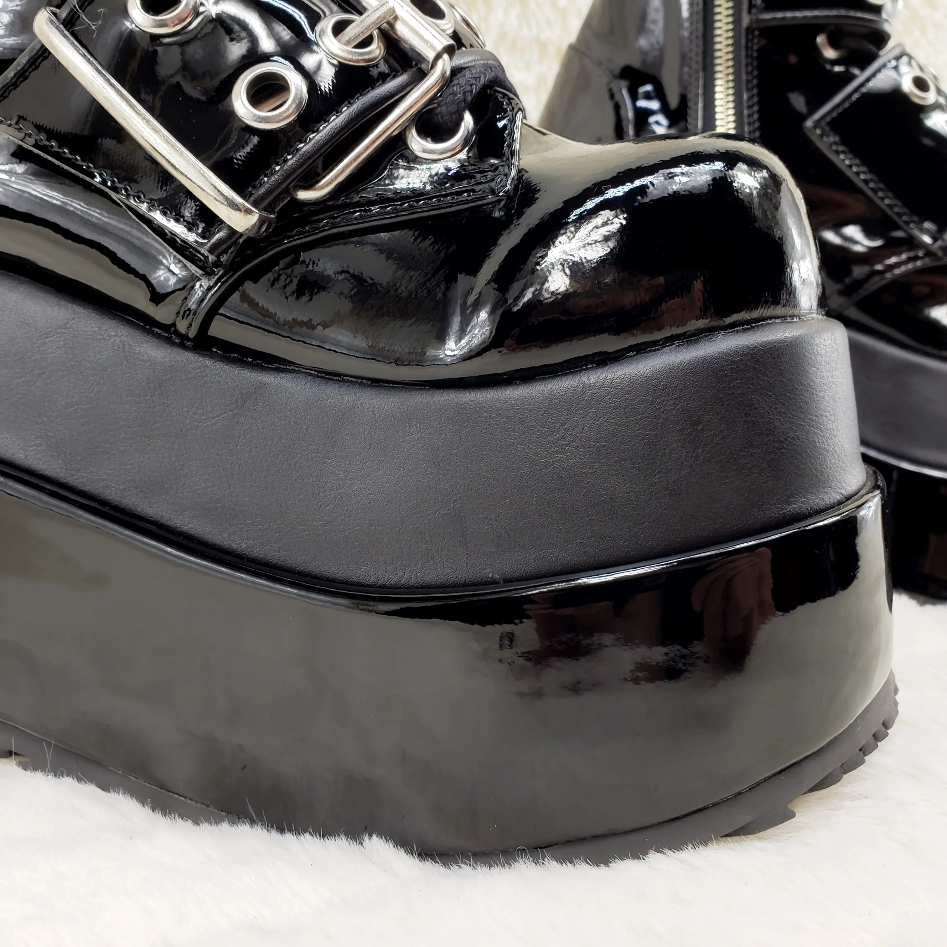 Bear 104 Black Patent 4.5" Goth Punk Rock Platform Lace Up Ankle Boot Restocked
