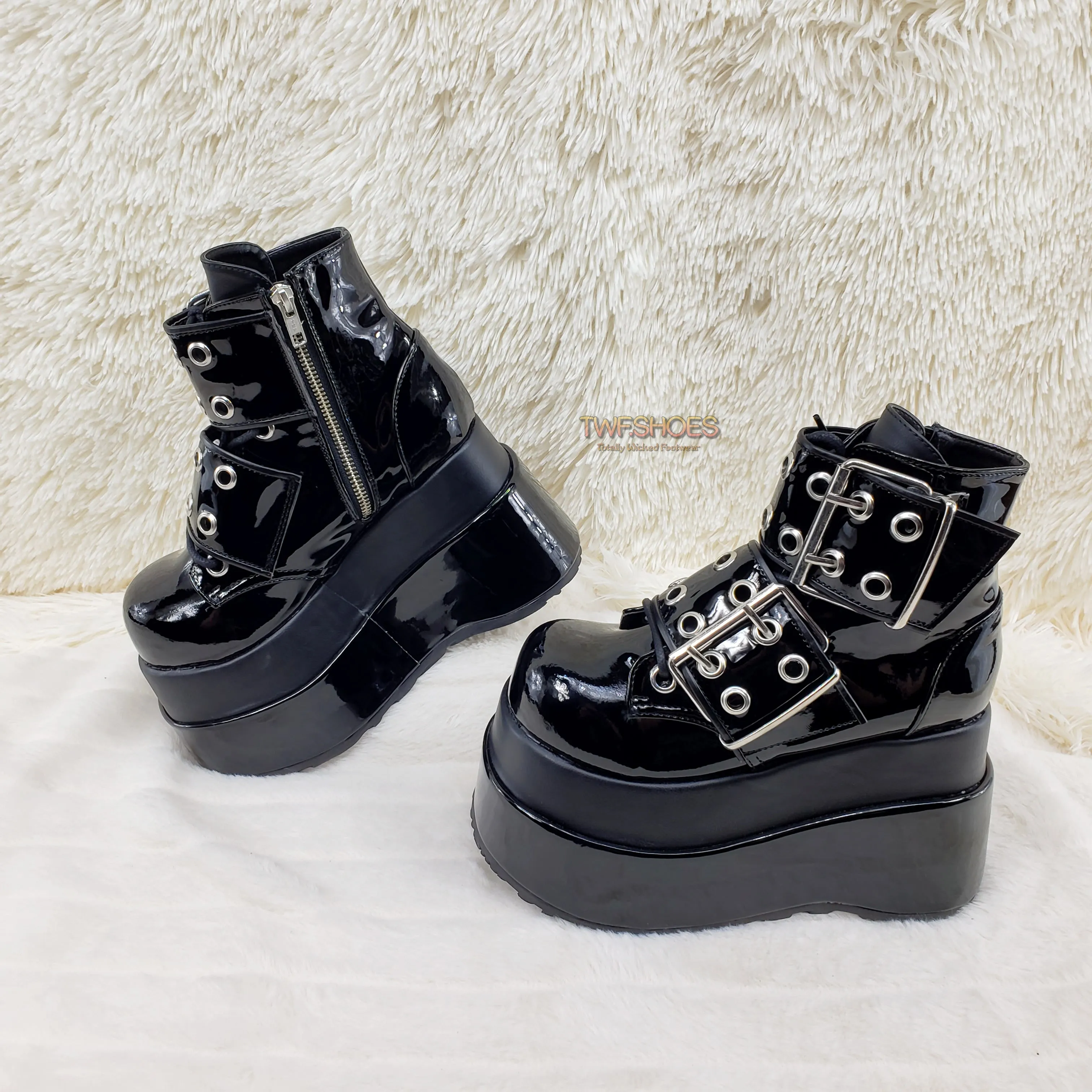 Bear 104 Black Patent 4.5" Goth Punk Rock Platform Lace Up Ankle Boot Restocked