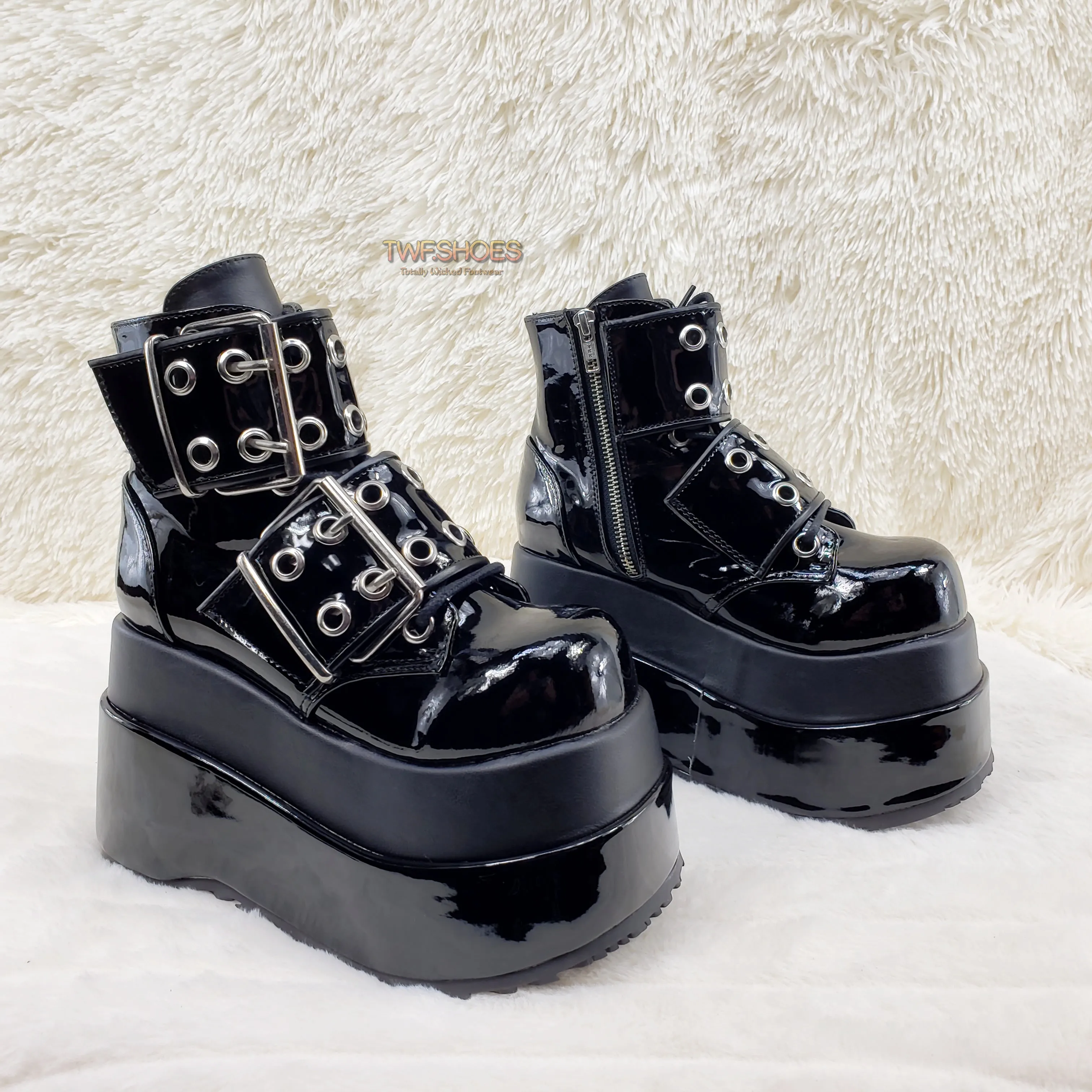 Bear 104 Black Patent 4.5" Goth Punk Rock Platform Lace Up Ankle Boot Restocked
