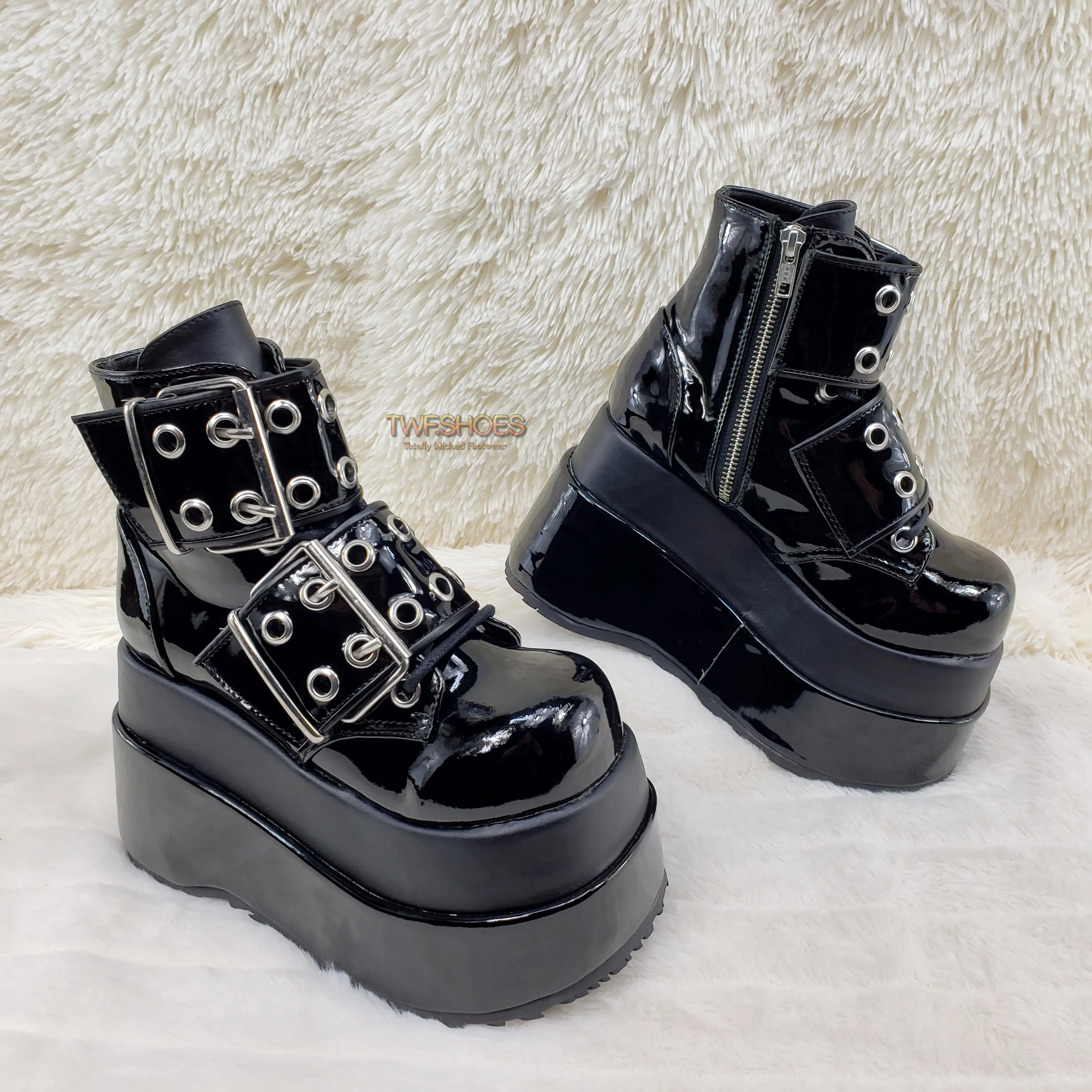 Bear 104 Black Patent 4.5" Goth Punk Rock Platform Lace Up Ankle Boot Restocked