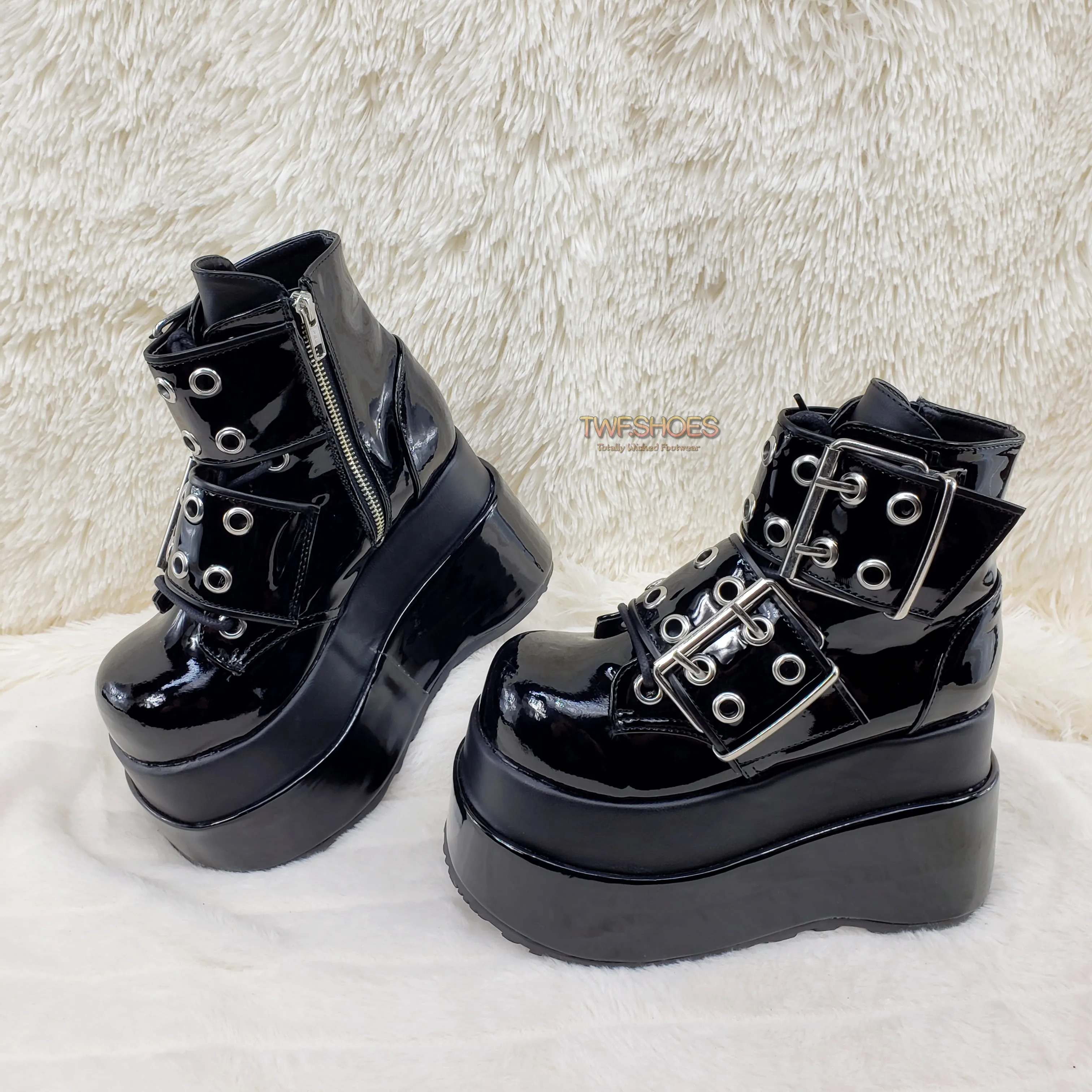 Bear 104 Black Patent 4.5" Goth Punk Rock Platform Lace Up Ankle Boot Restocked