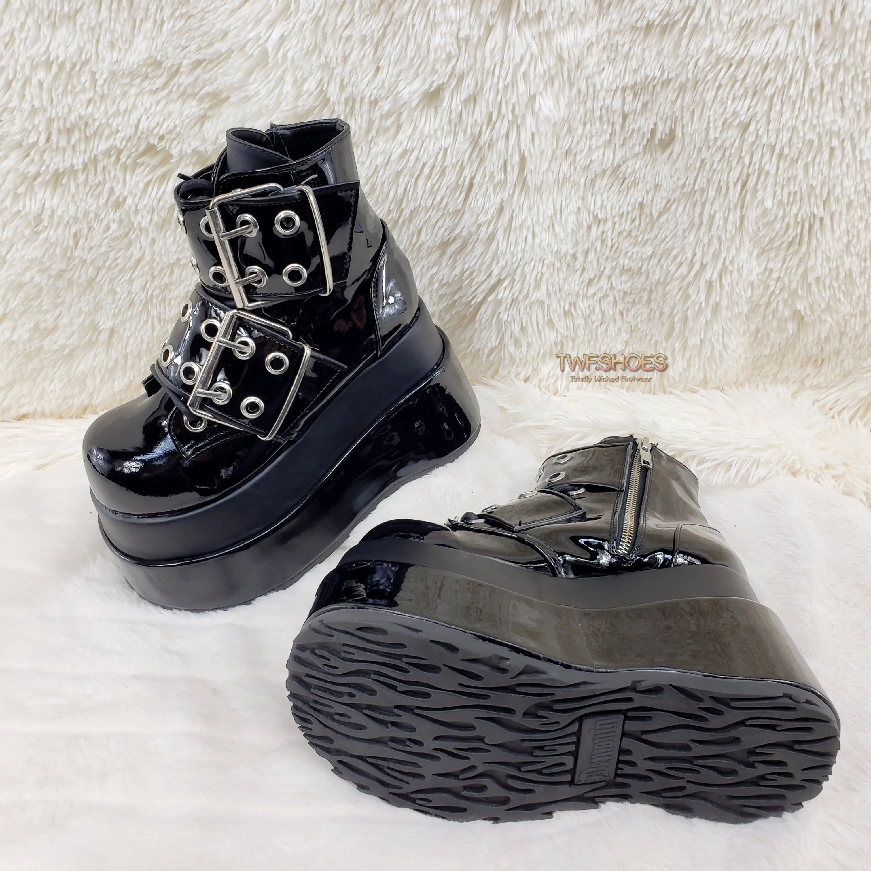 Bear 104 Black Patent 4.5" Goth Punk Rock Platform Lace Up Ankle Boot Restocked