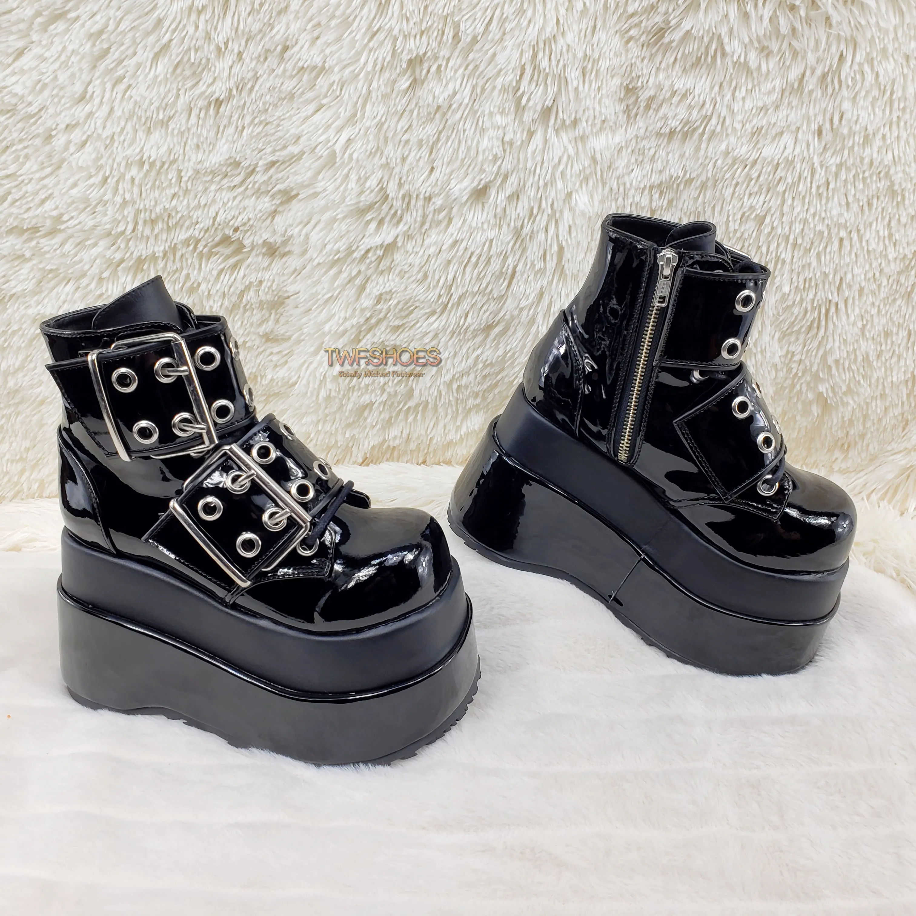 Bear 104 Black Patent 4.5" Goth Punk Rock Platform Lace Up Ankle Boot Restocked