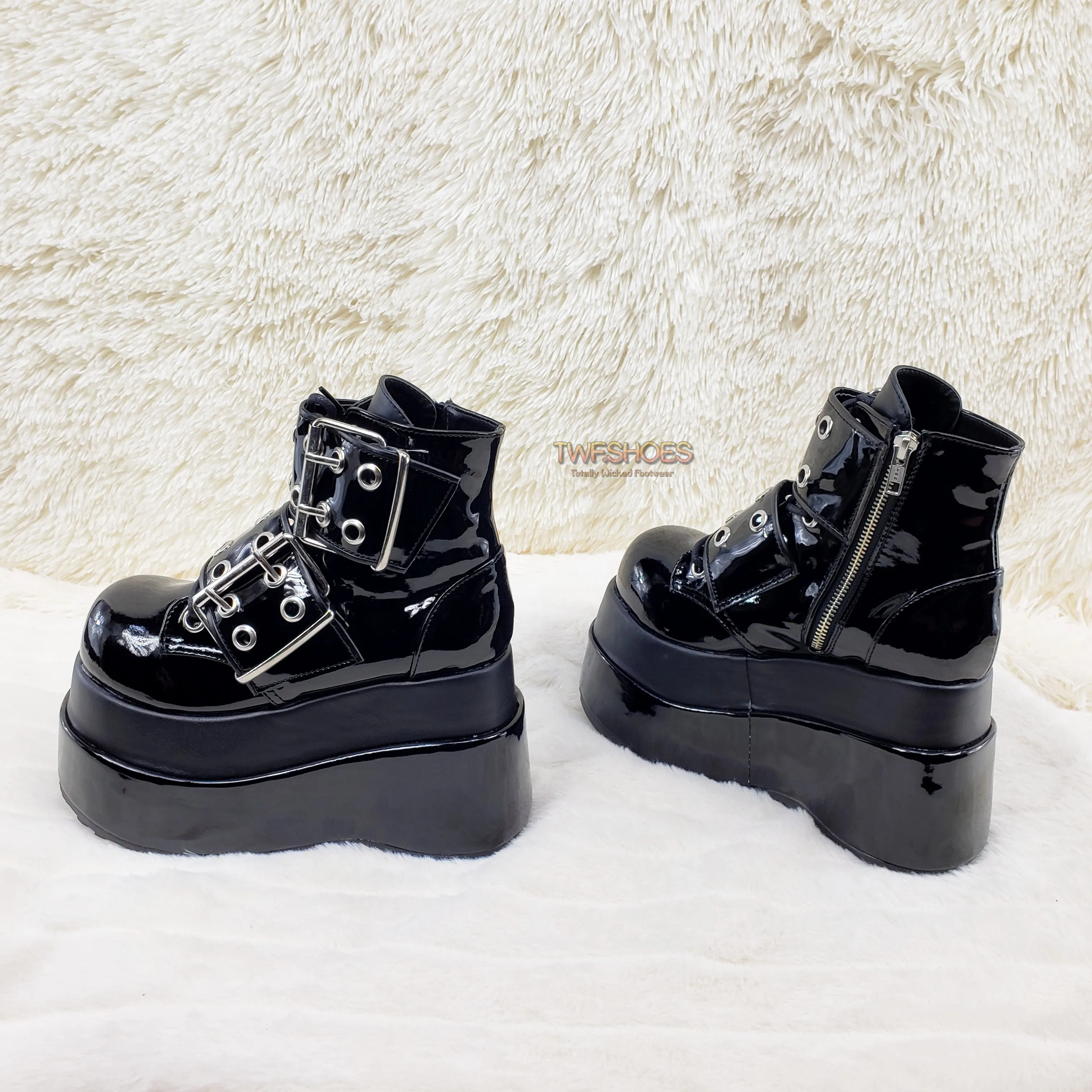 Bear 104 Black Patent 4.5" Goth Punk Rock Platform Lace Up Ankle Boot Restocked