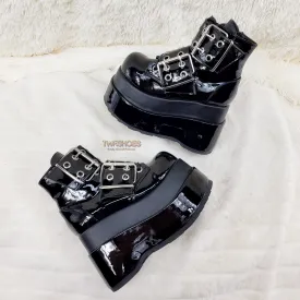 Bear 104 Black Patent 4.5" Goth Punk Rock Platform Lace Up Ankle Boot Restocked