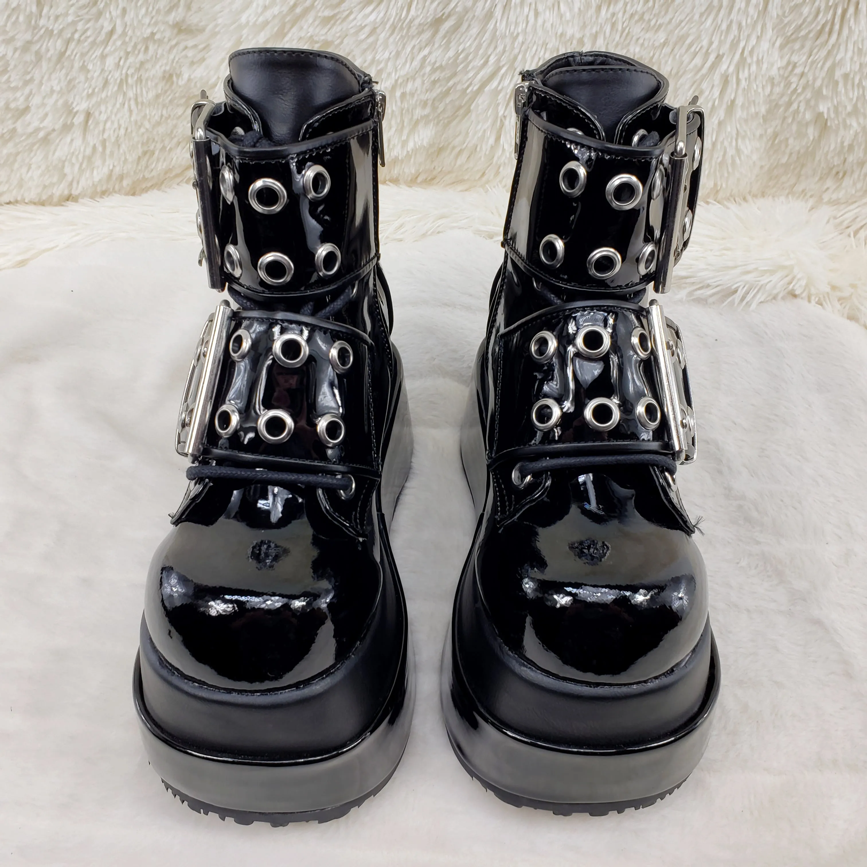 Bear 104 Black Patent 4.5" Goth Punk Rock Platform Lace Up Ankle Boot Restocked