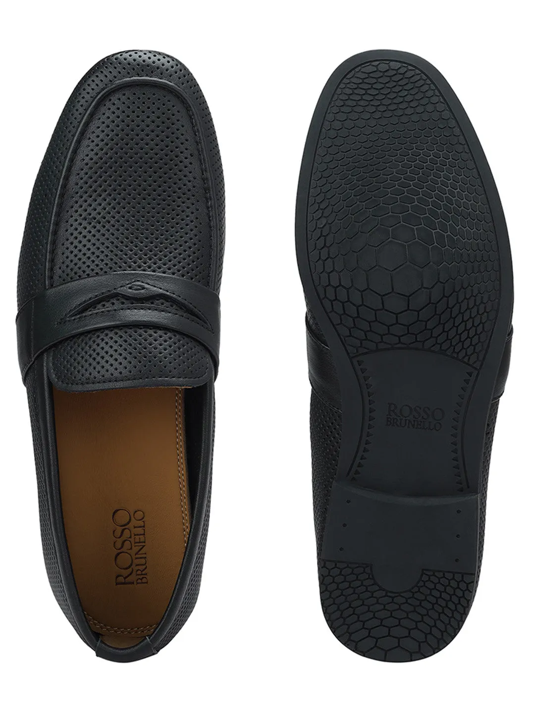 Black Perforated Leather Loafers