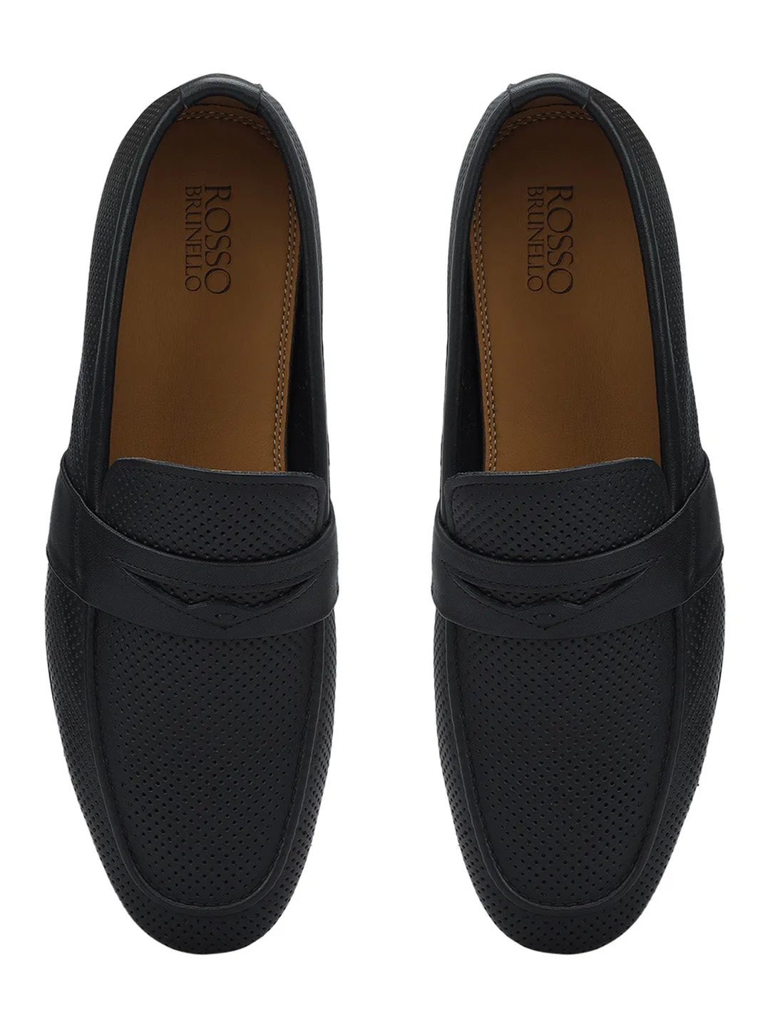 Black Perforated Leather Loafers