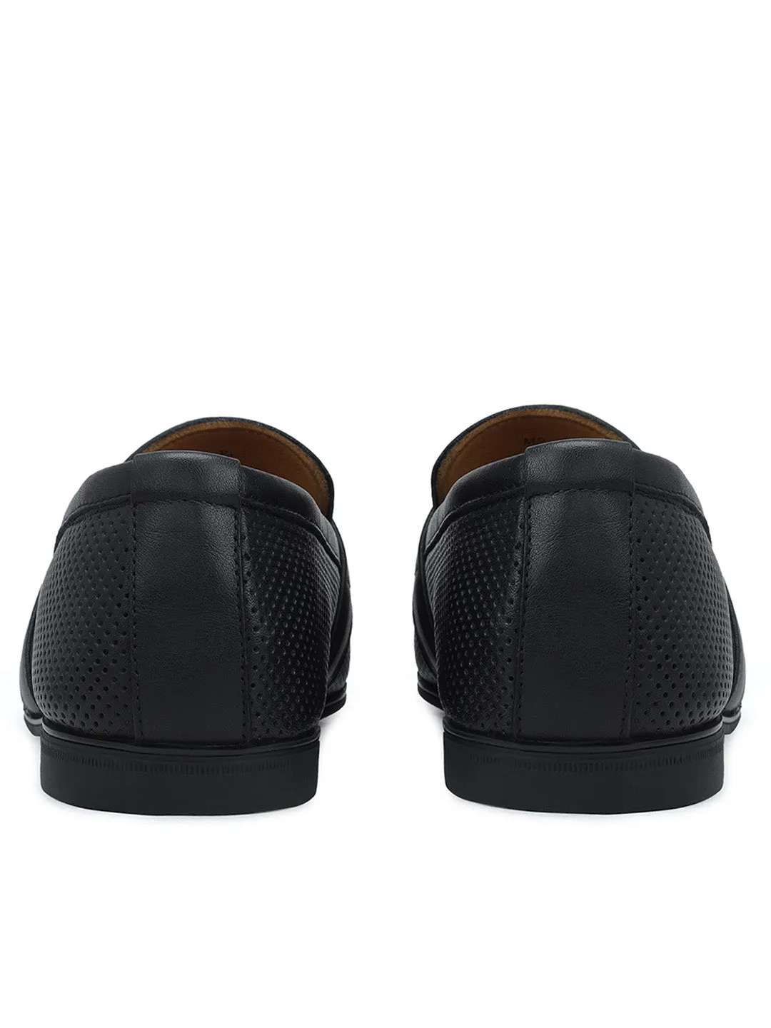 Black Perforated Leather Loafers