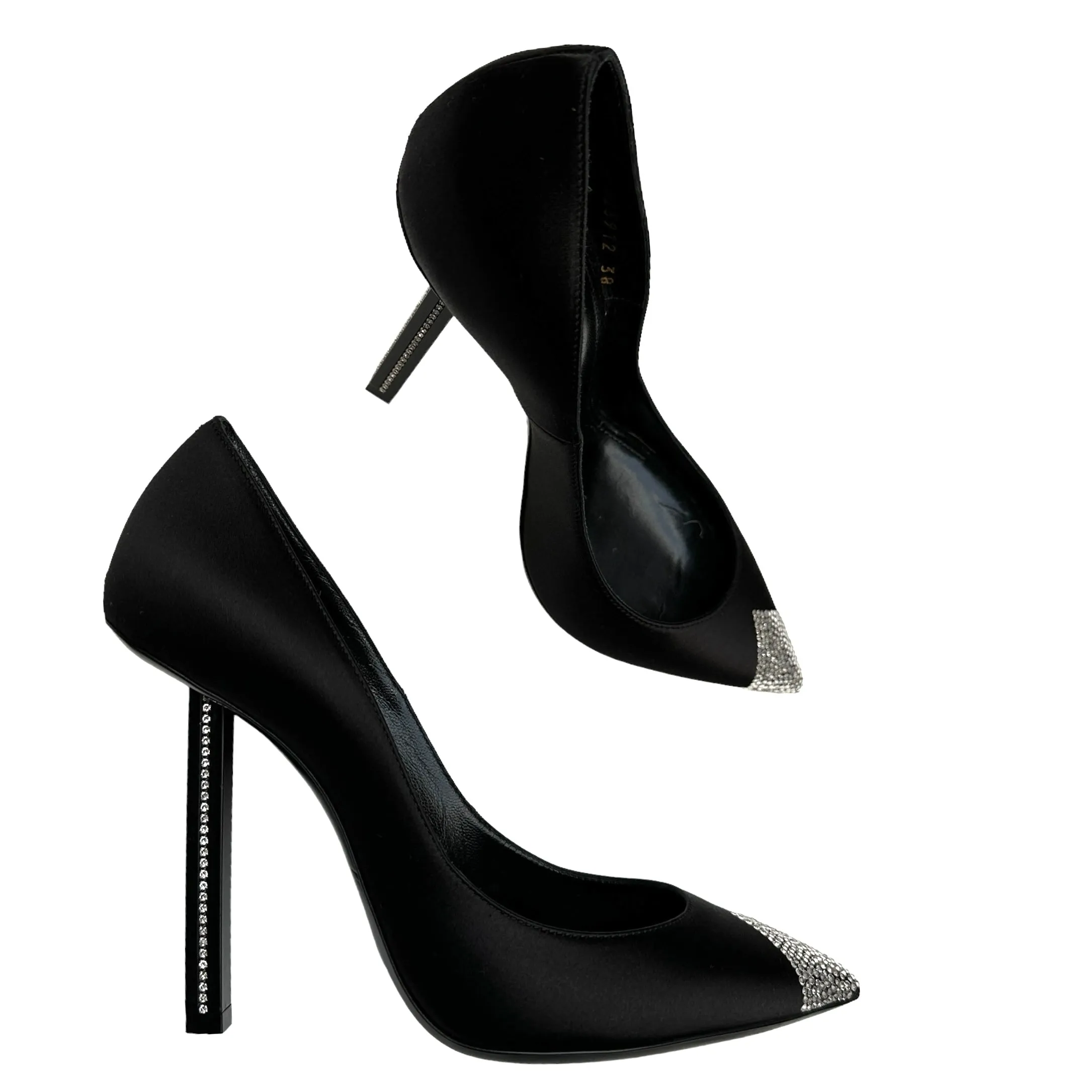 Black Satin & Crystals Heels - 8