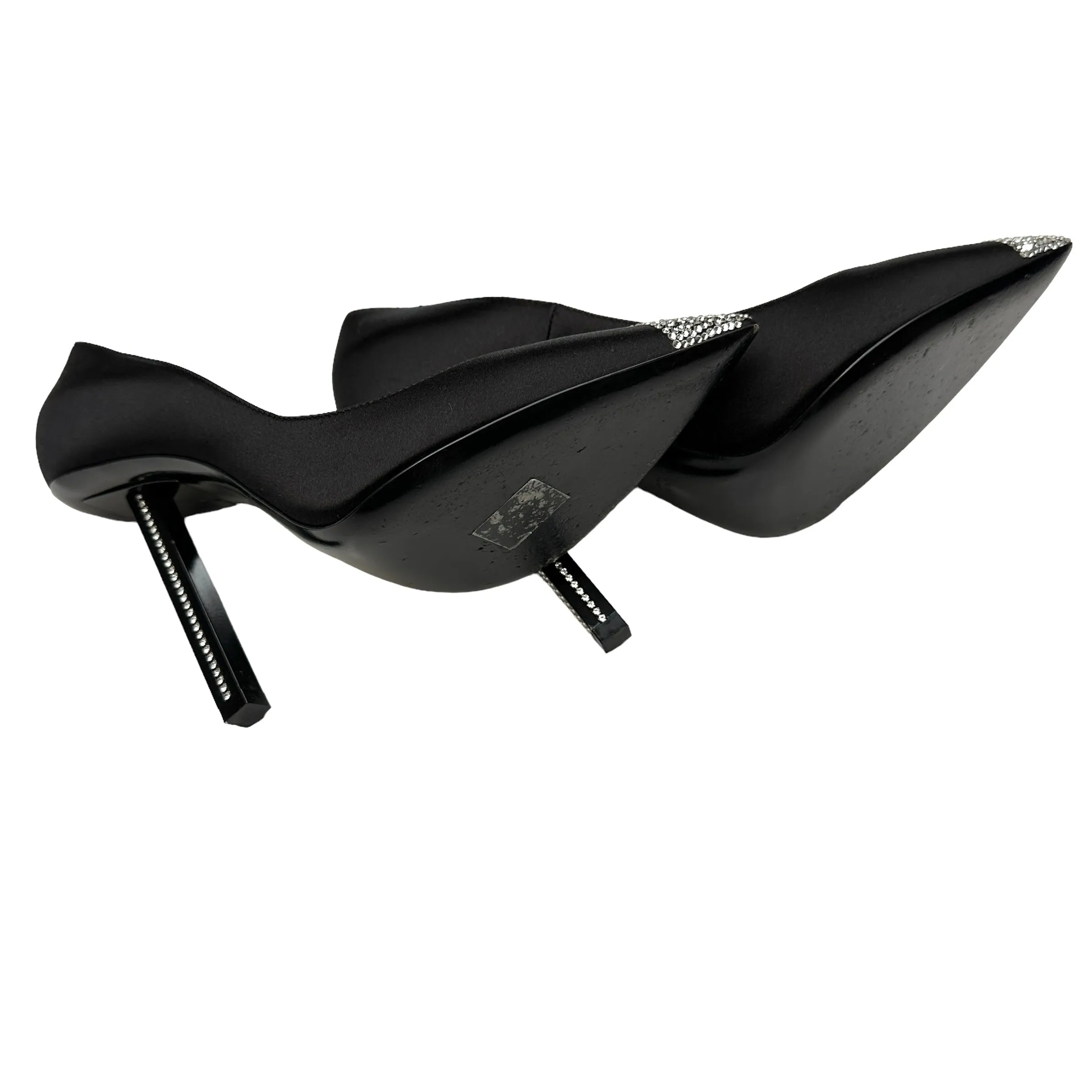 Black Satin & Crystals Heels - 8