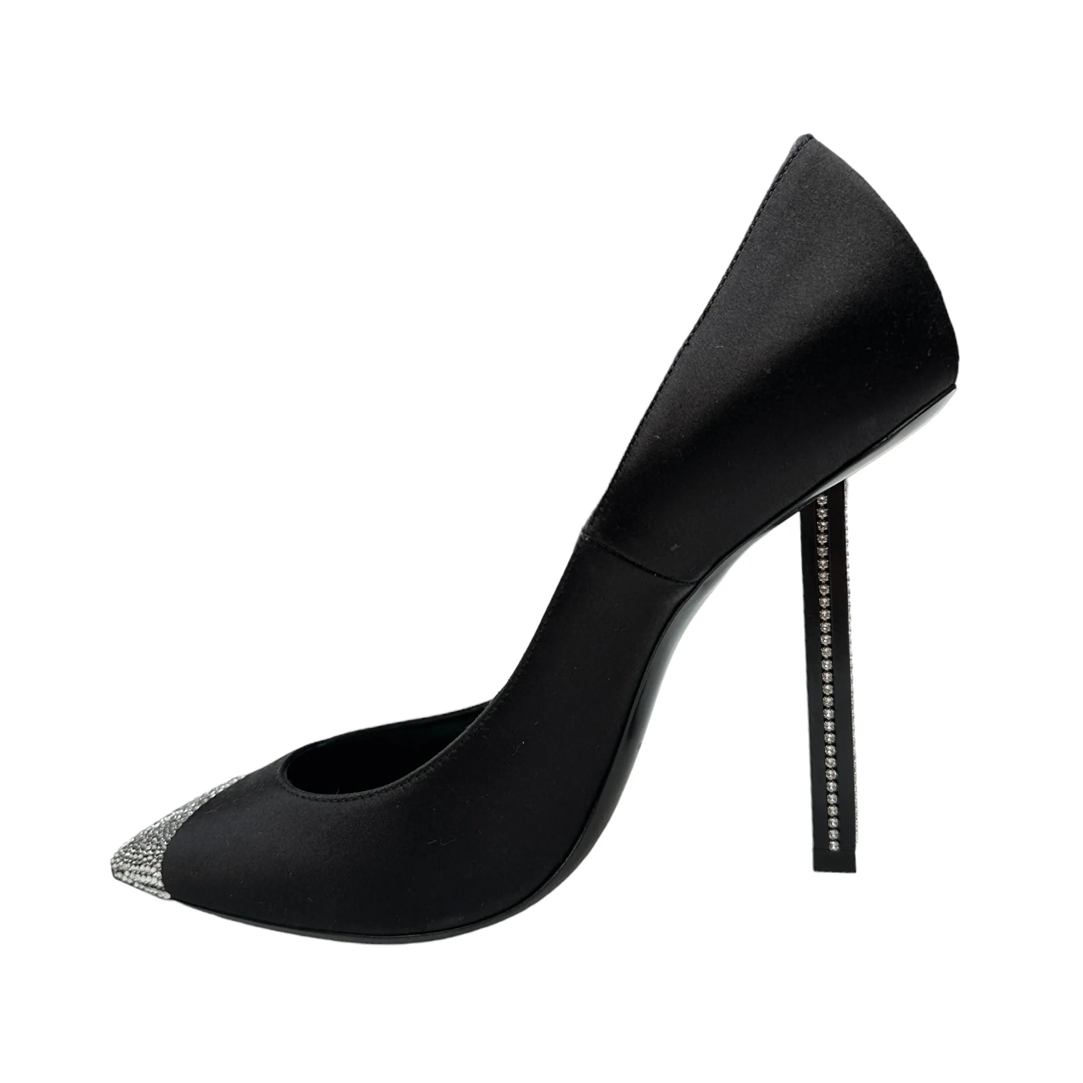 Black Satin & Crystals Heels - 8