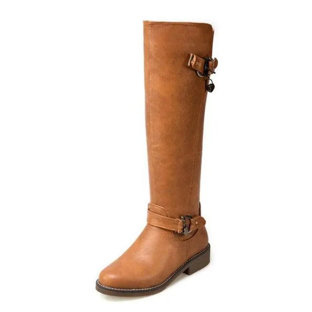 Buckle Round Toe Fur Flats Boots
