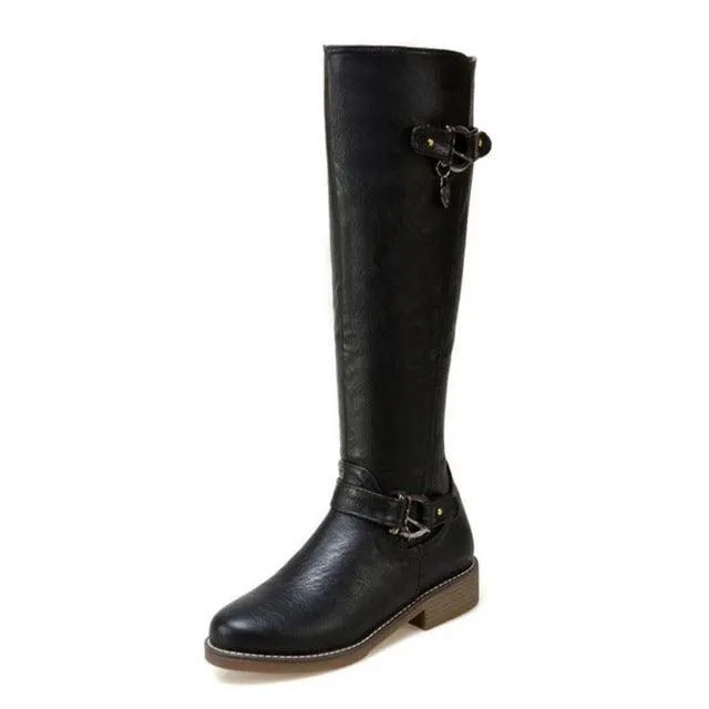 Buckle Round Toe Fur Flats Boots
