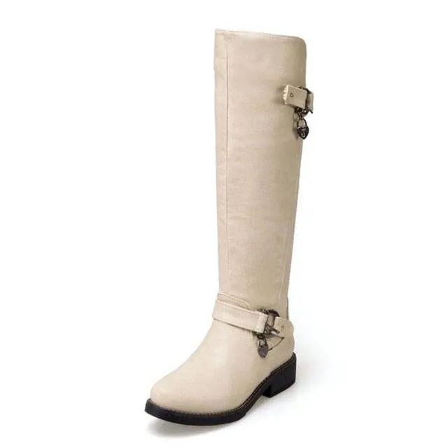 Buckle Round Toe Fur Flats Boots
