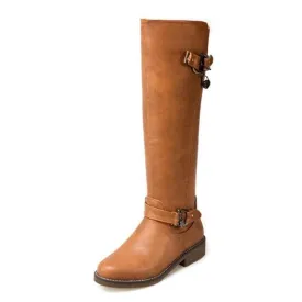 Buckle Round Toe Fur Flats Boots