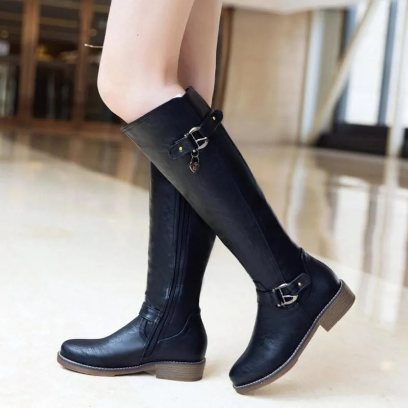 Buckle Round Toe Fur Flats Boots