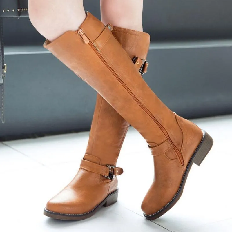 Buckle Round Toe Fur Flats Boots