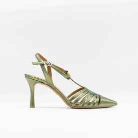 Caged Point-toe Green Metallic Sandal