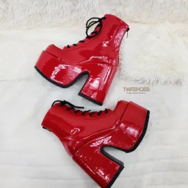 Camel 203 Red Patent Lace Up Goth Platform Ankle Boot  - Demonia Direct