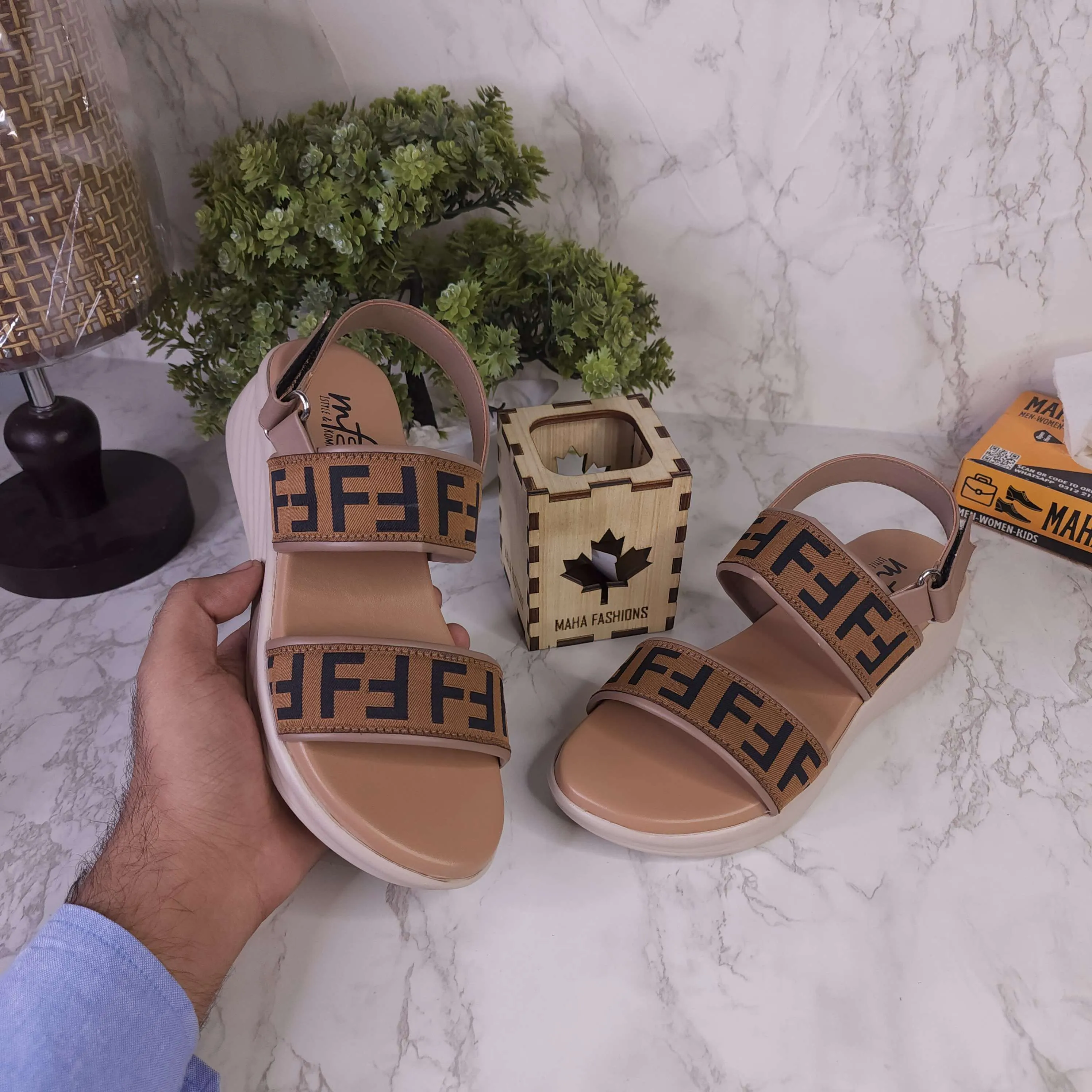 Camel Sandals in Wedge