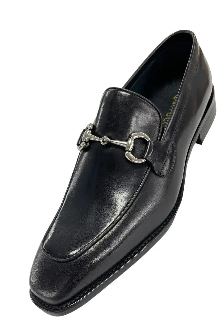 Carrucci black genuine leather men's slip on dress shoes silver buckle