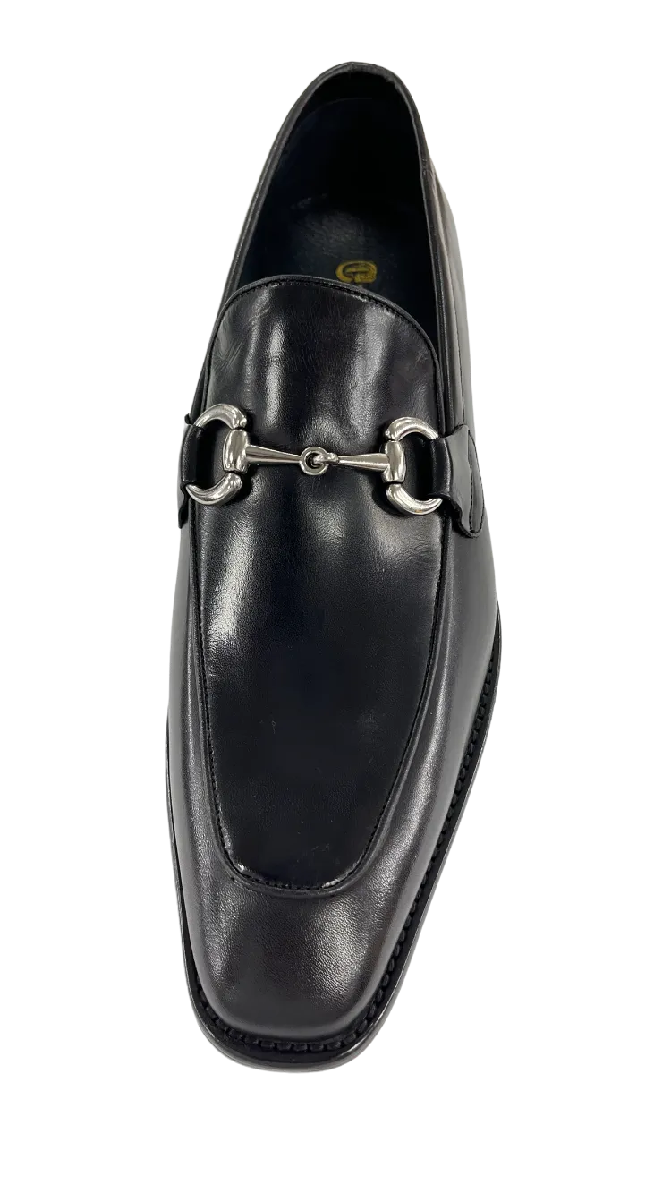 Carrucci black genuine leather men's slip on dress shoes silver buckle