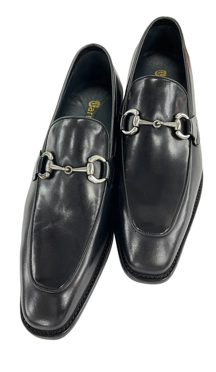 Carrucci black genuine leather men's slip on dress shoes silver buckle