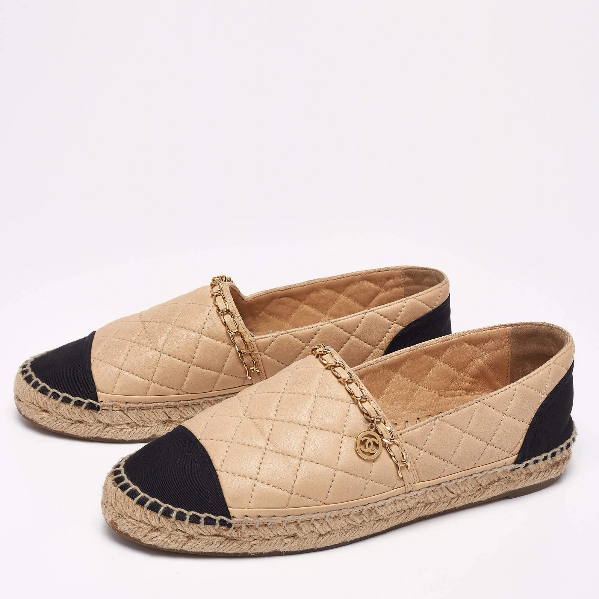 CHANEL QUILTED LEATHER CAP TOE ESPADRILLES