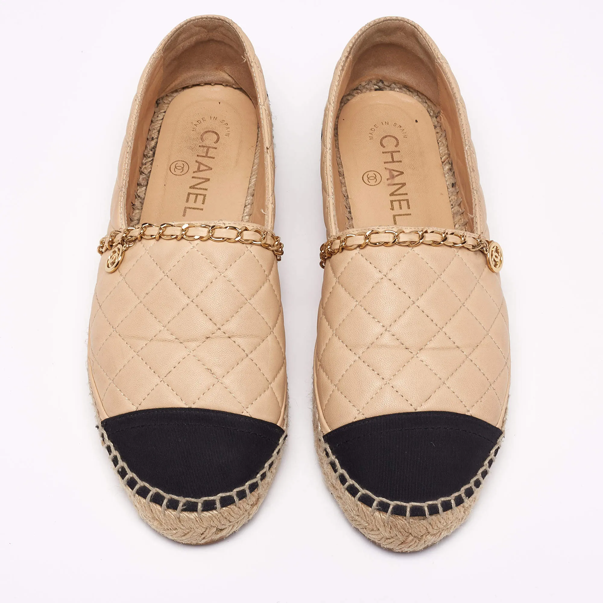 CHANEL QUILTED LEATHER CAP TOE ESPADRILLES