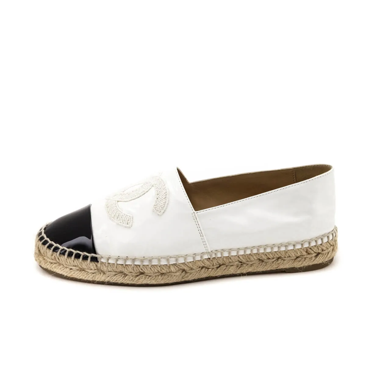 Chanel White & Black Patent Leather CC Espadrilles Size 7 | EU 37
