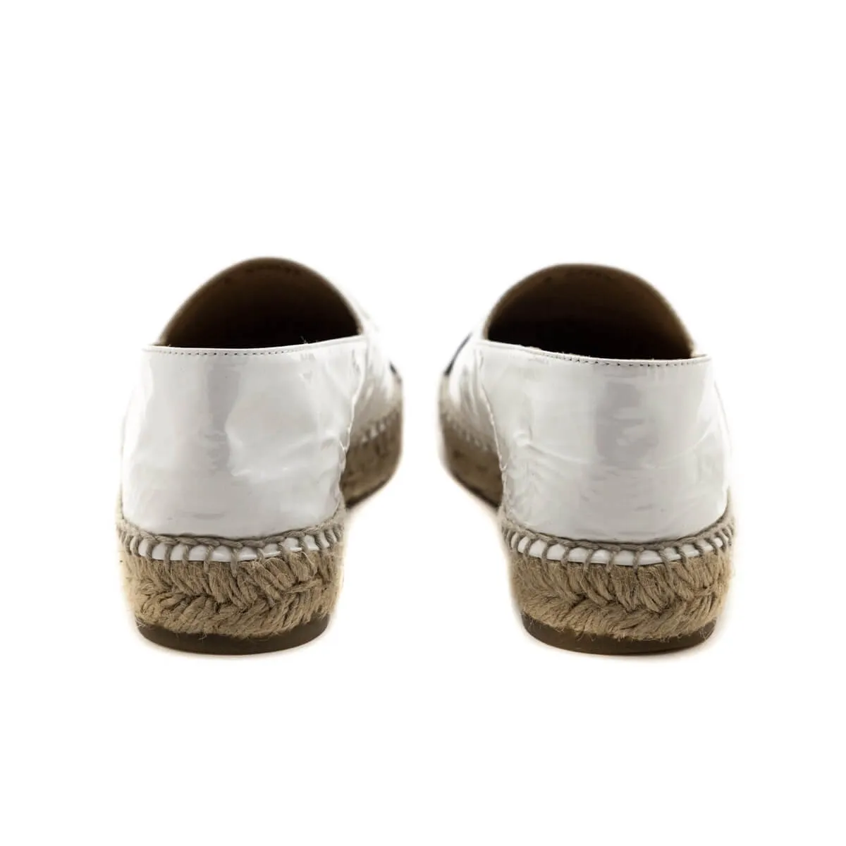 Chanel White & Black Patent Leather CC Espadrilles Size 7 | EU 37