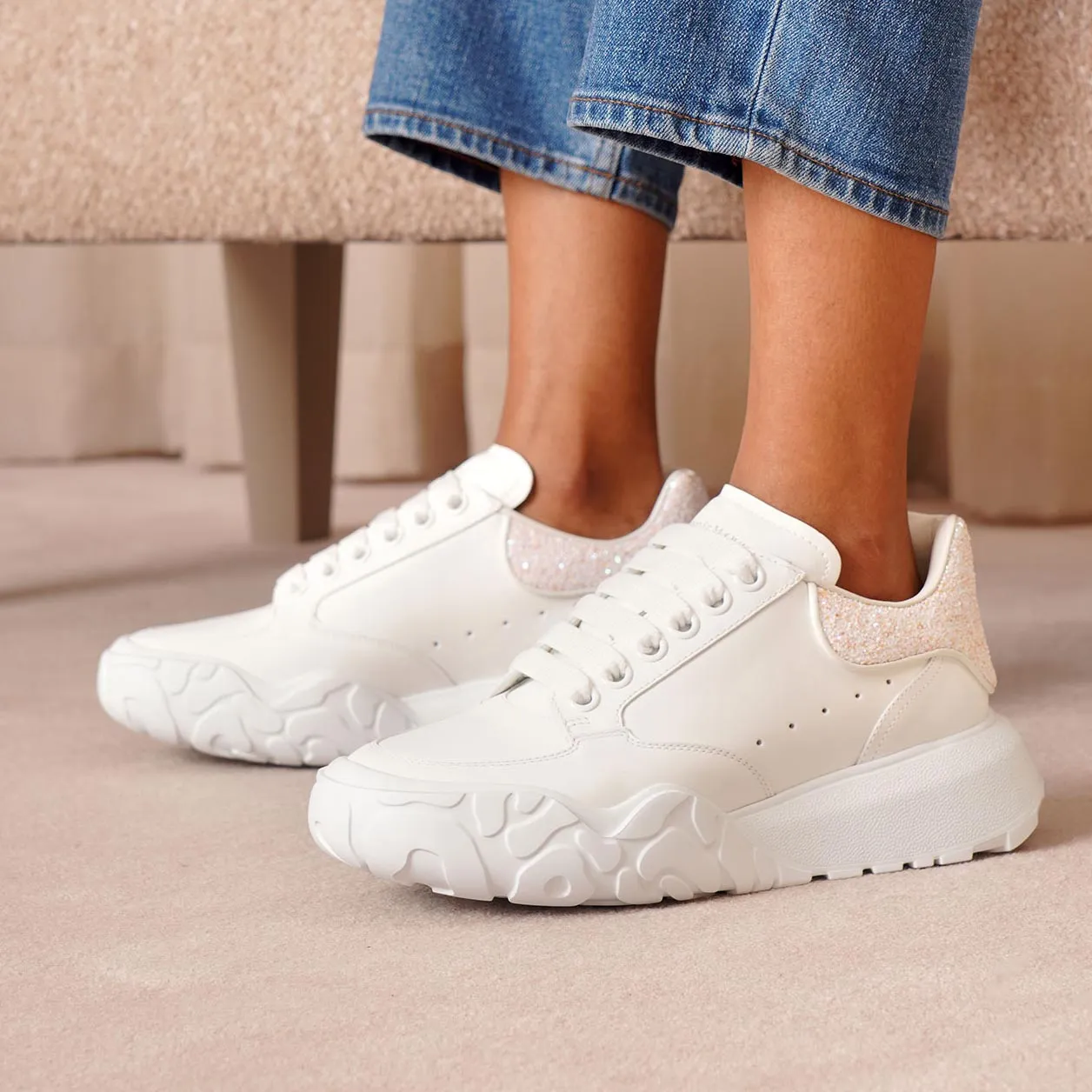 Court white glitter sneakers