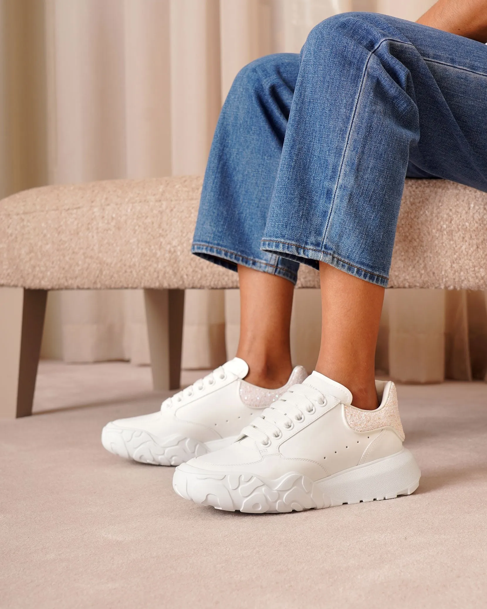 Court white glitter sneakers