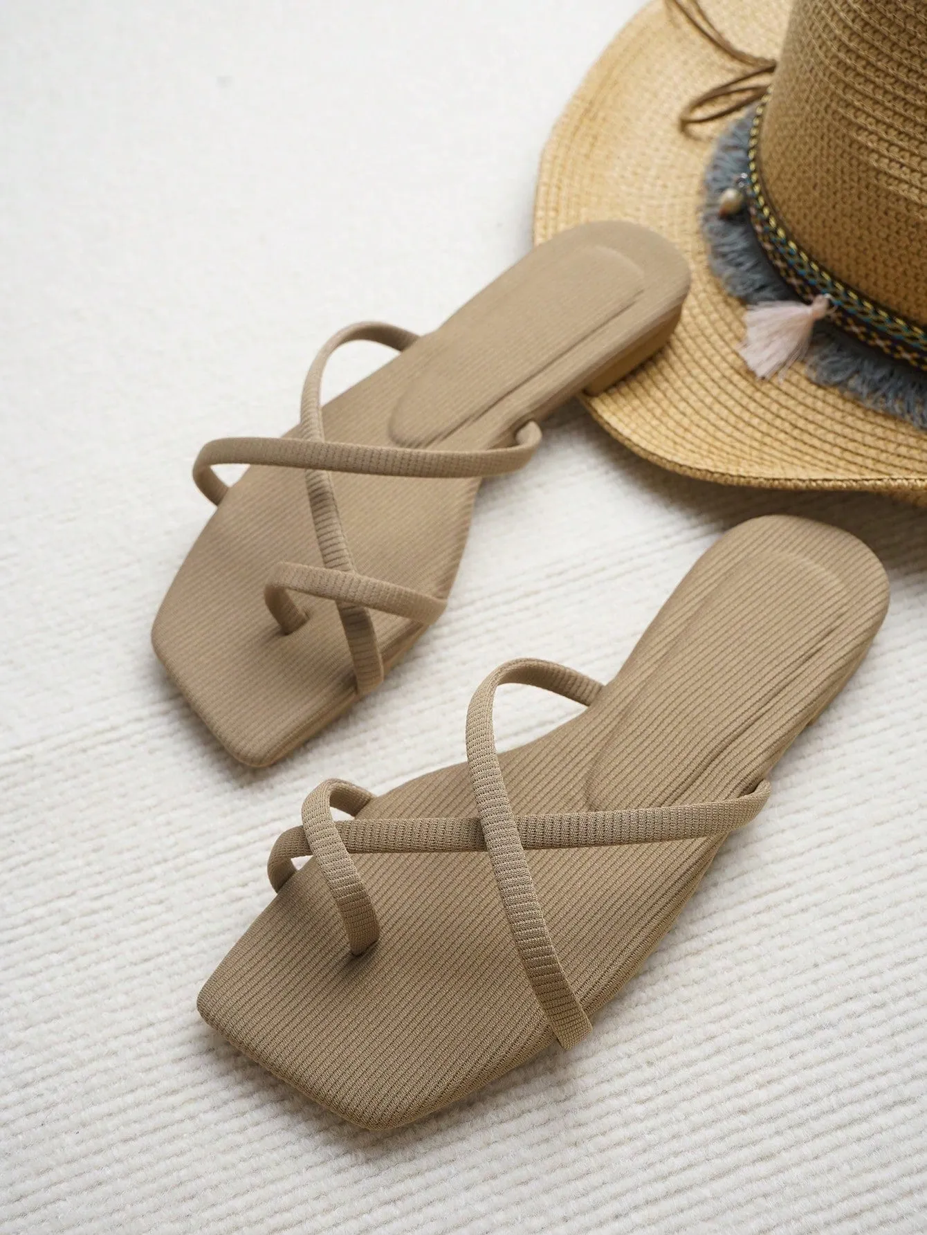 Criss Cross Leather Thong Flat Sandals