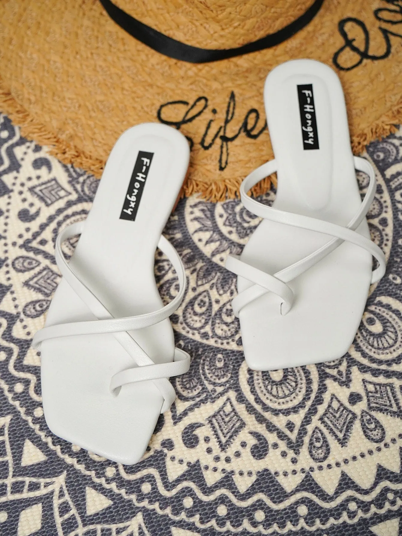 Criss Cross Leather Thong Flat Sandals