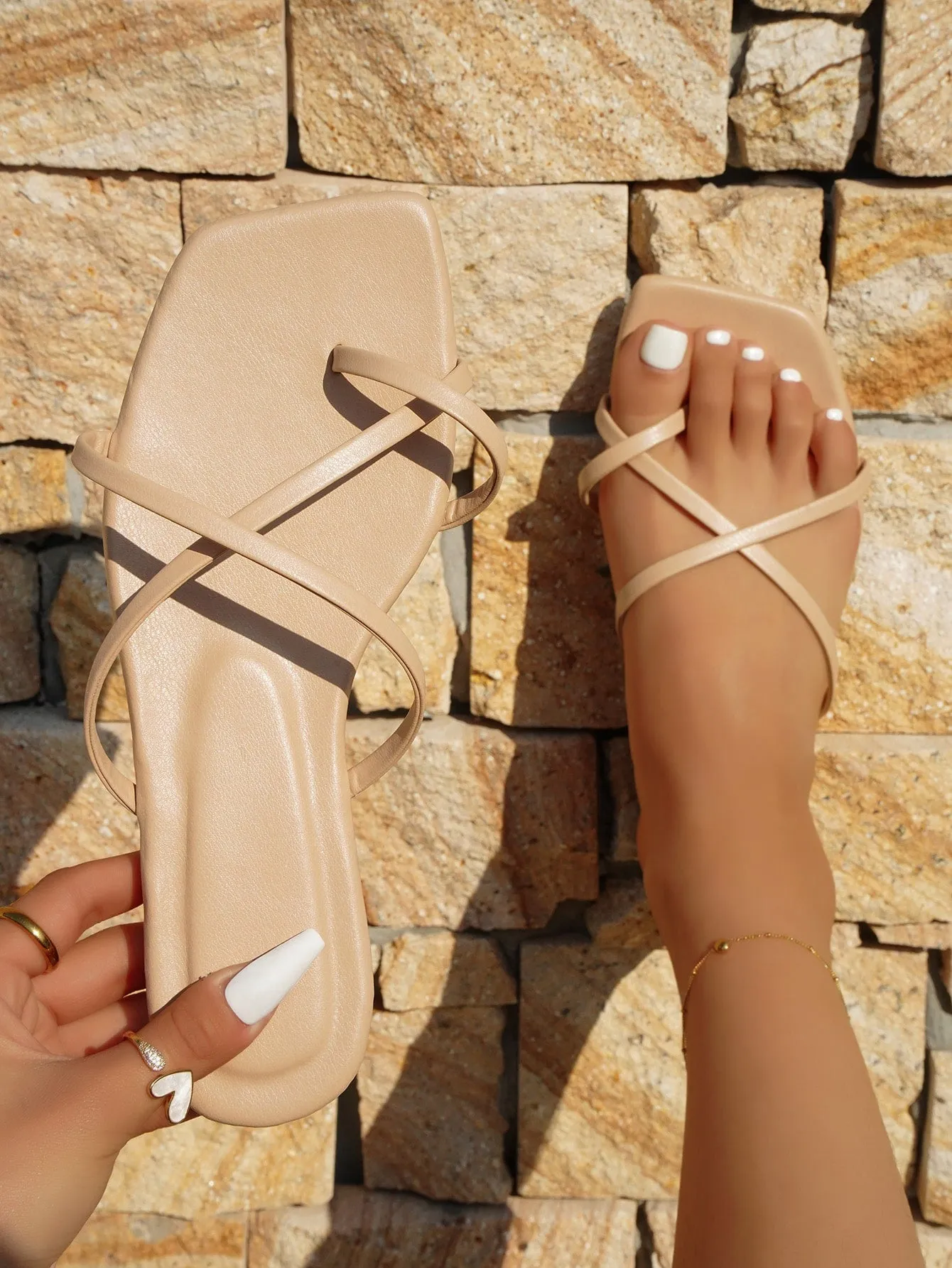 Criss Cross Leather Thong Flat Sandals
