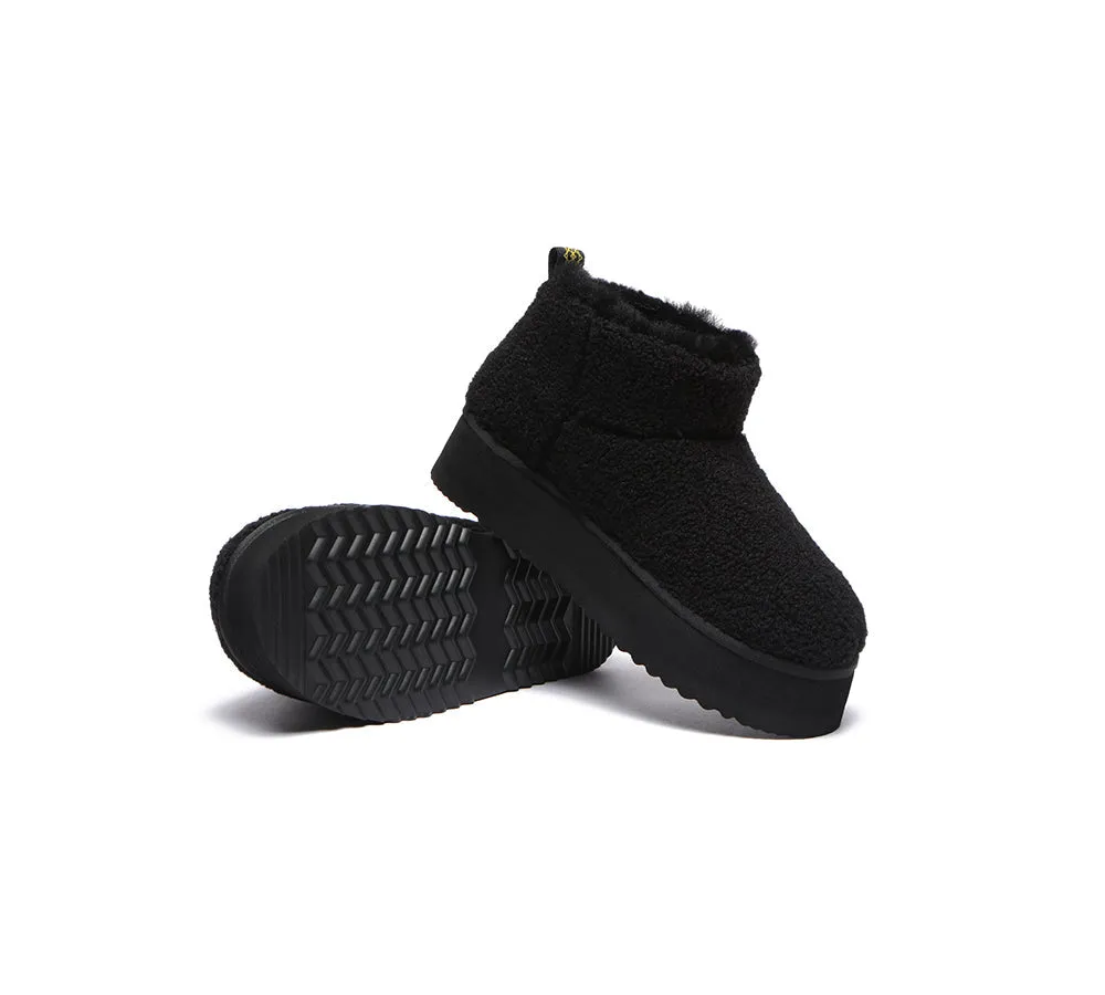 EVERAU® UGG Sheepskin Wool Plush Ankle Boots Ultra Platform Teddycozy