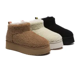 EVERAU® UGG Sheepskin Wool Plush Ankle Boots Ultra Platform Teddycozy