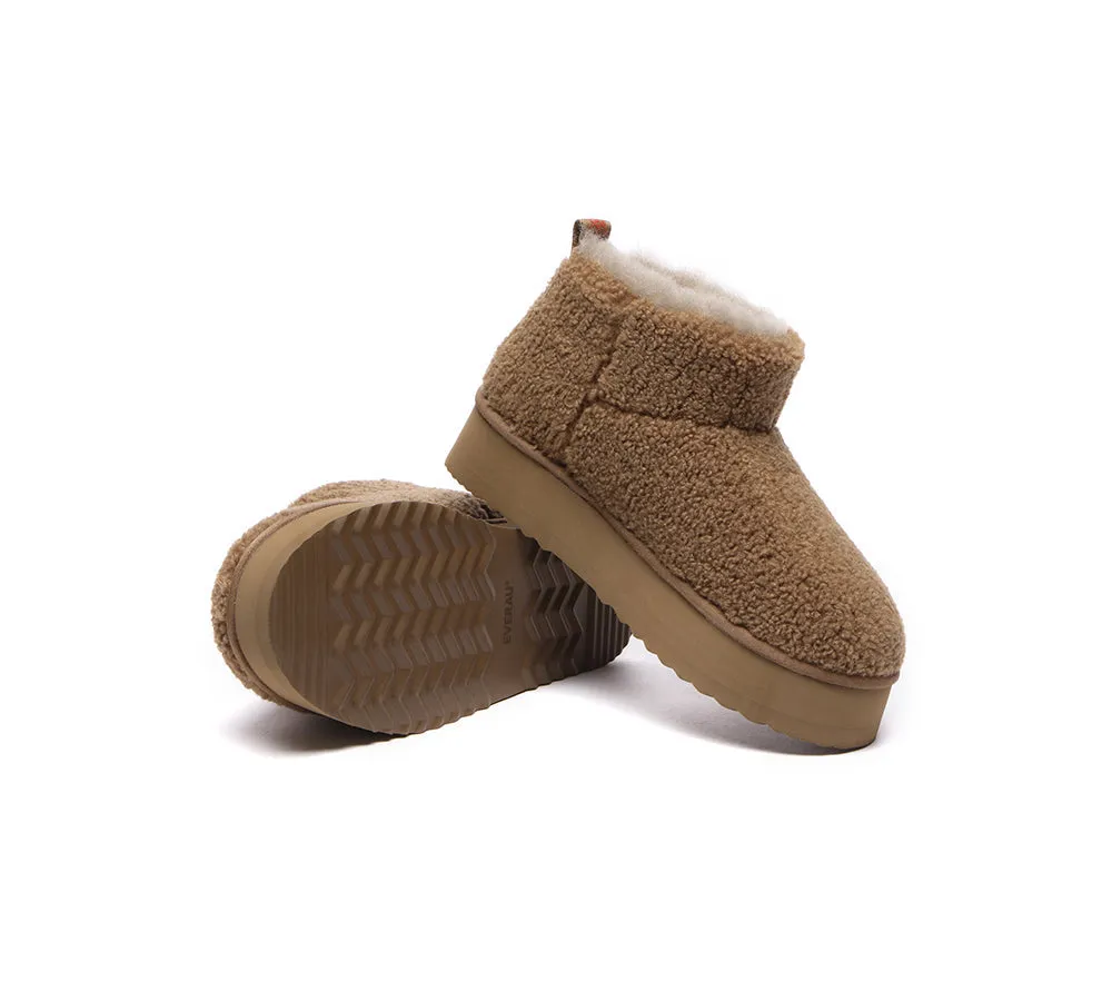 EVERAU® UGG Sheepskin Wool Plush Ankle Boots Ultra Platform Teddycozy