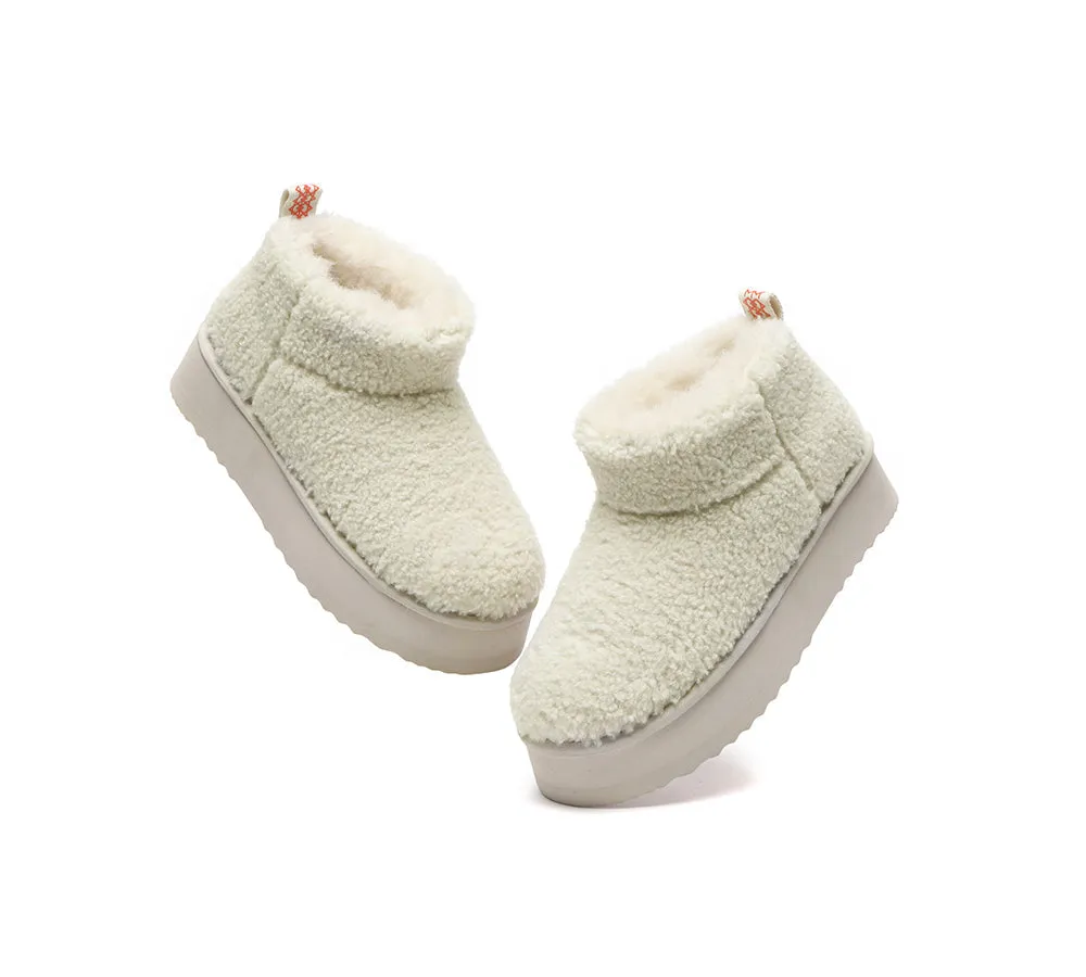 EVERAU® UGG Sheepskin Wool Plush Ankle Boots Ultra Platform Teddycozy