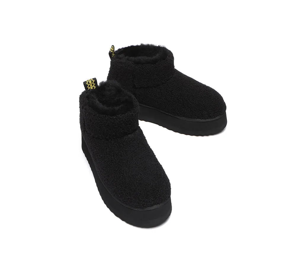 EVERAU® UGG Sheepskin Wool Plush Ankle Boots Ultra Platform Teddycozy