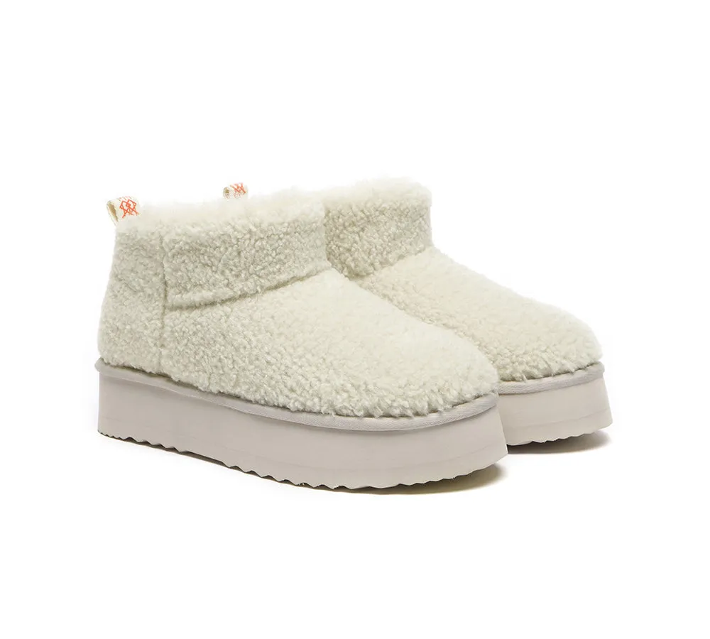 EVERAU® UGG Sheepskin Wool Plush Ankle Boots Ultra Platform Teddycozy