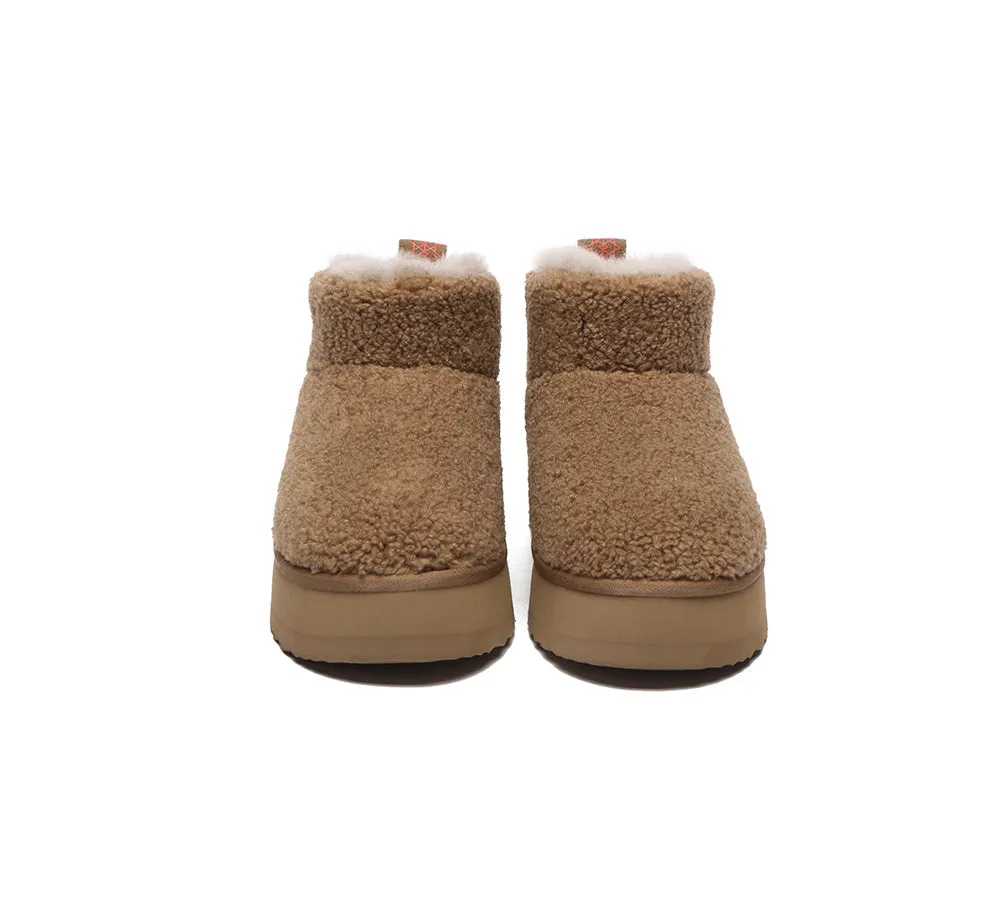 EVERAU® UGG Sheepskin Wool Plush Ankle Boots Ultra Platform Teddycozy