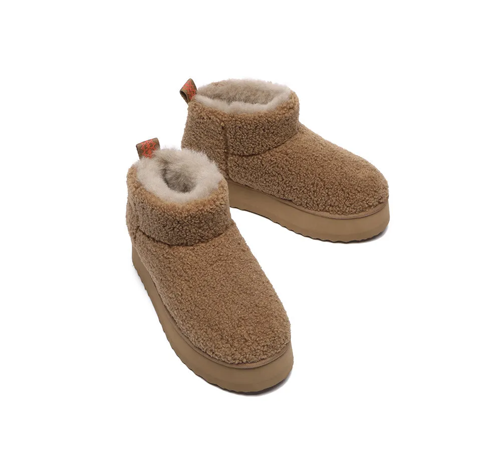 EVERAU® UGG Sheepskin Wool Plush Ankle Boots Ultra Platform Teddycozy