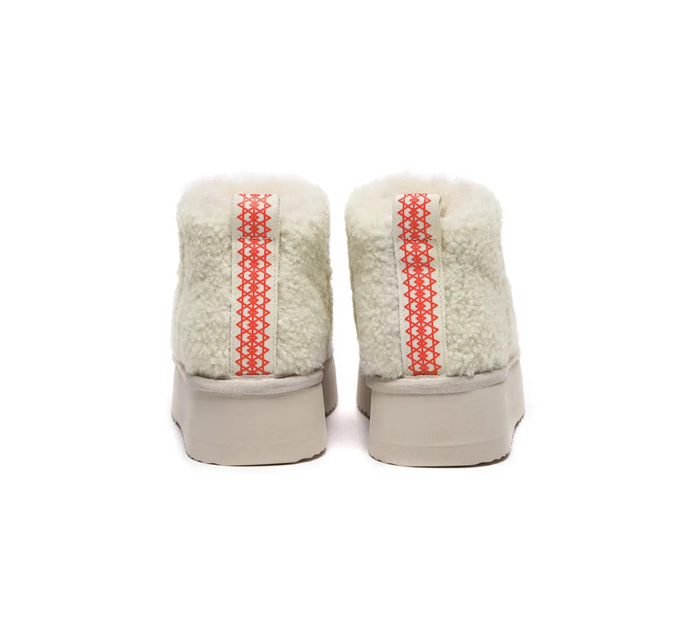 EVERAU® UGG Sheepskin Wool Plush Ankle Boots Ultra Platform Teddycozy