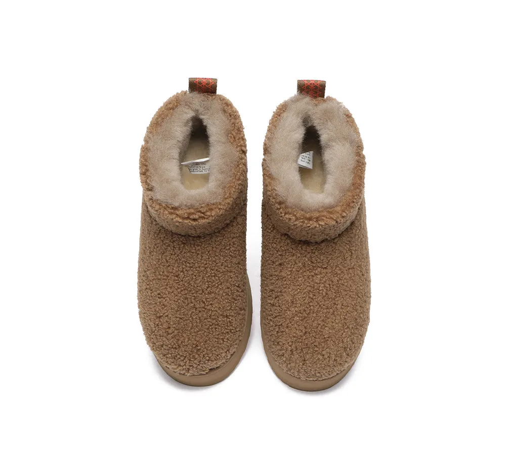 EVERAU® UGG Sheepskin Wool Plush Ankle Boots Ultra Platform Teddycozy