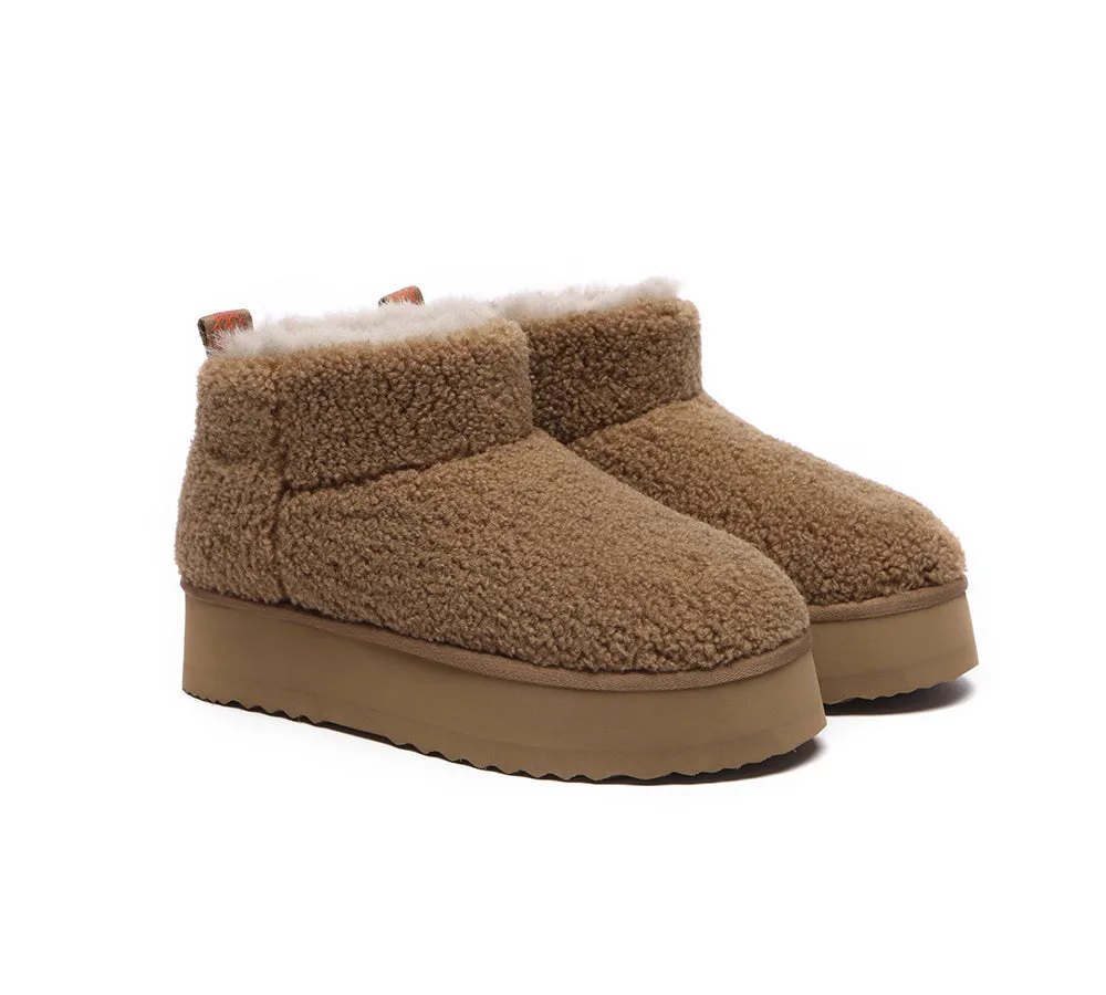 EVERAU® UGG Sheepskin Wool Plush Ankle Boots Ultra Platform Teddycozy