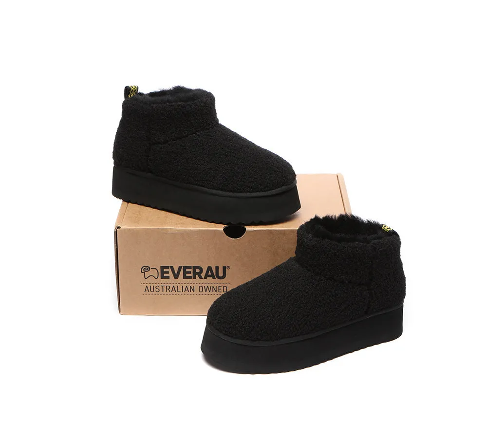 EVERAU® UGG Sheepskin Wool Plush Ankle Boots Ultra Platform Teddycozy