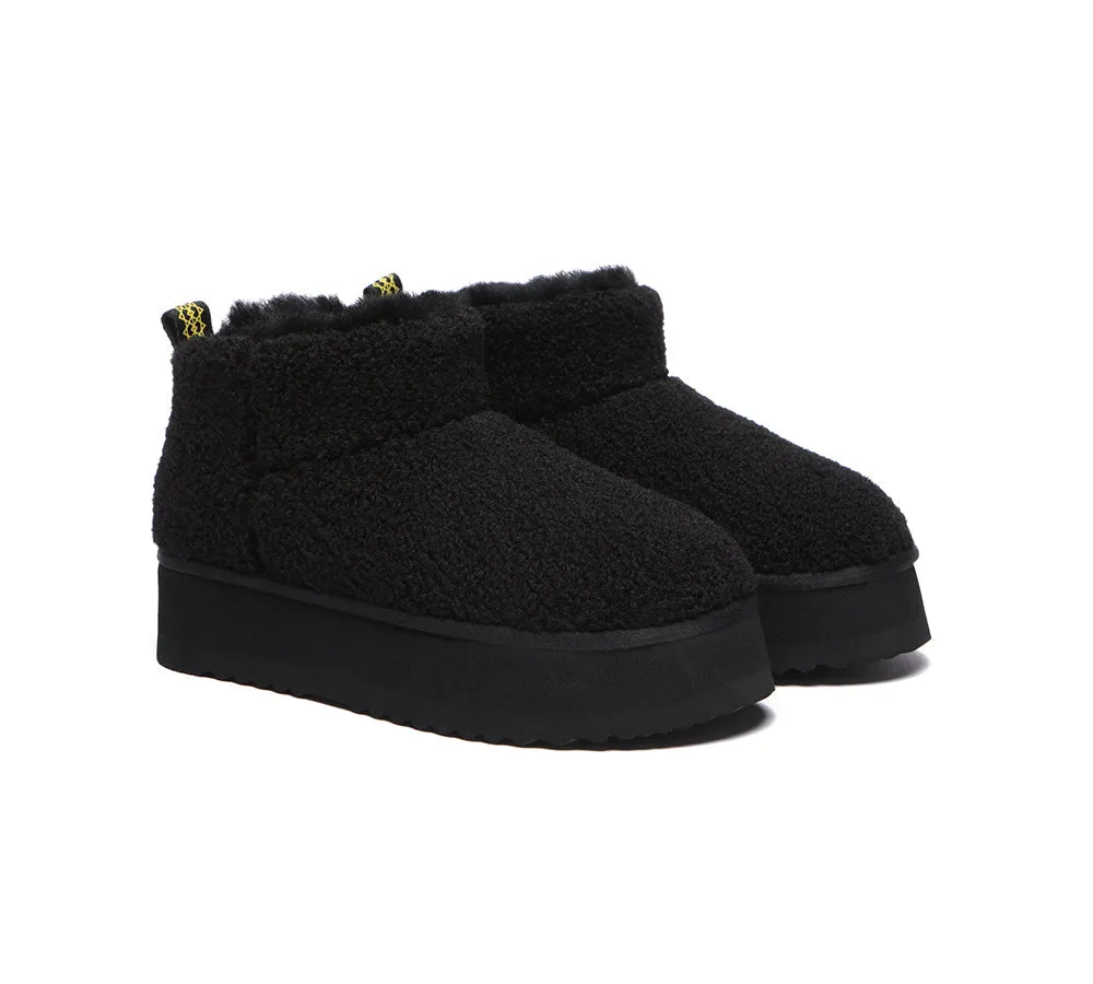 EVERAU® UGG Sheepskin Wool Plush Ankle Boots Ultra Platform Teddycozy